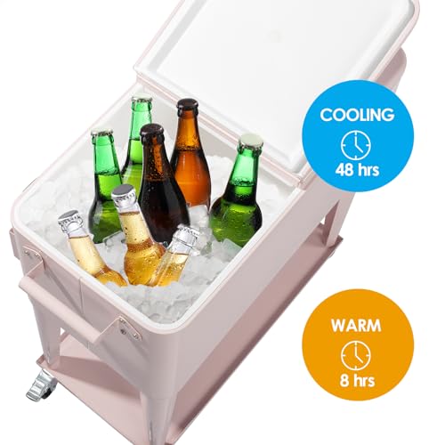 80 Quart Rolling Ice Chest on Wheels Drink Cooler Cart with Shelf R537549