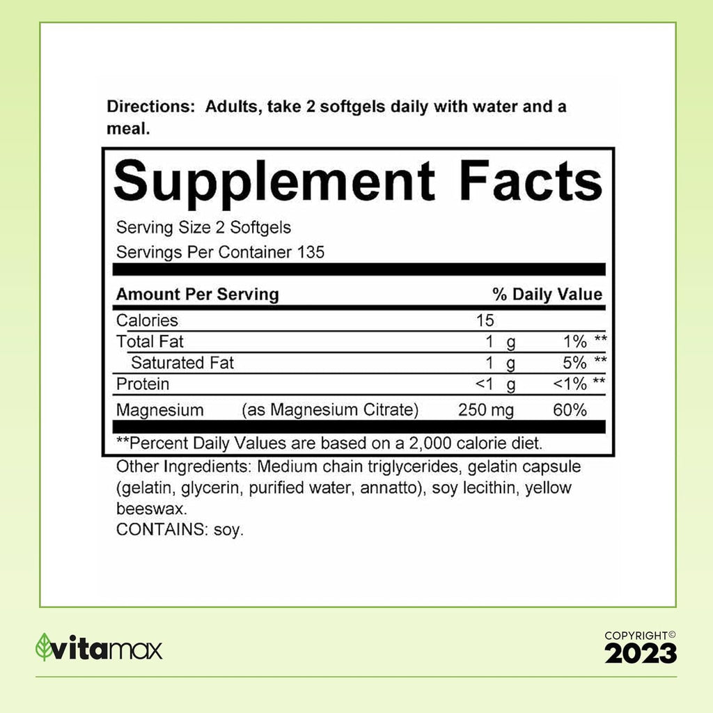 Magnesium Citrate 250mg, 270 Softgels A1805