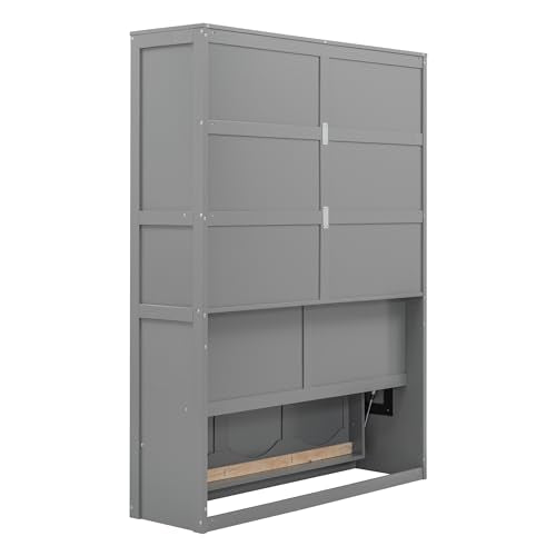 White Full Size Murphy Bed with 2 Tier Shelves Z295352