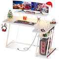 Black 55 Inch L Shaped Gaming Desk with LED Lights I4145