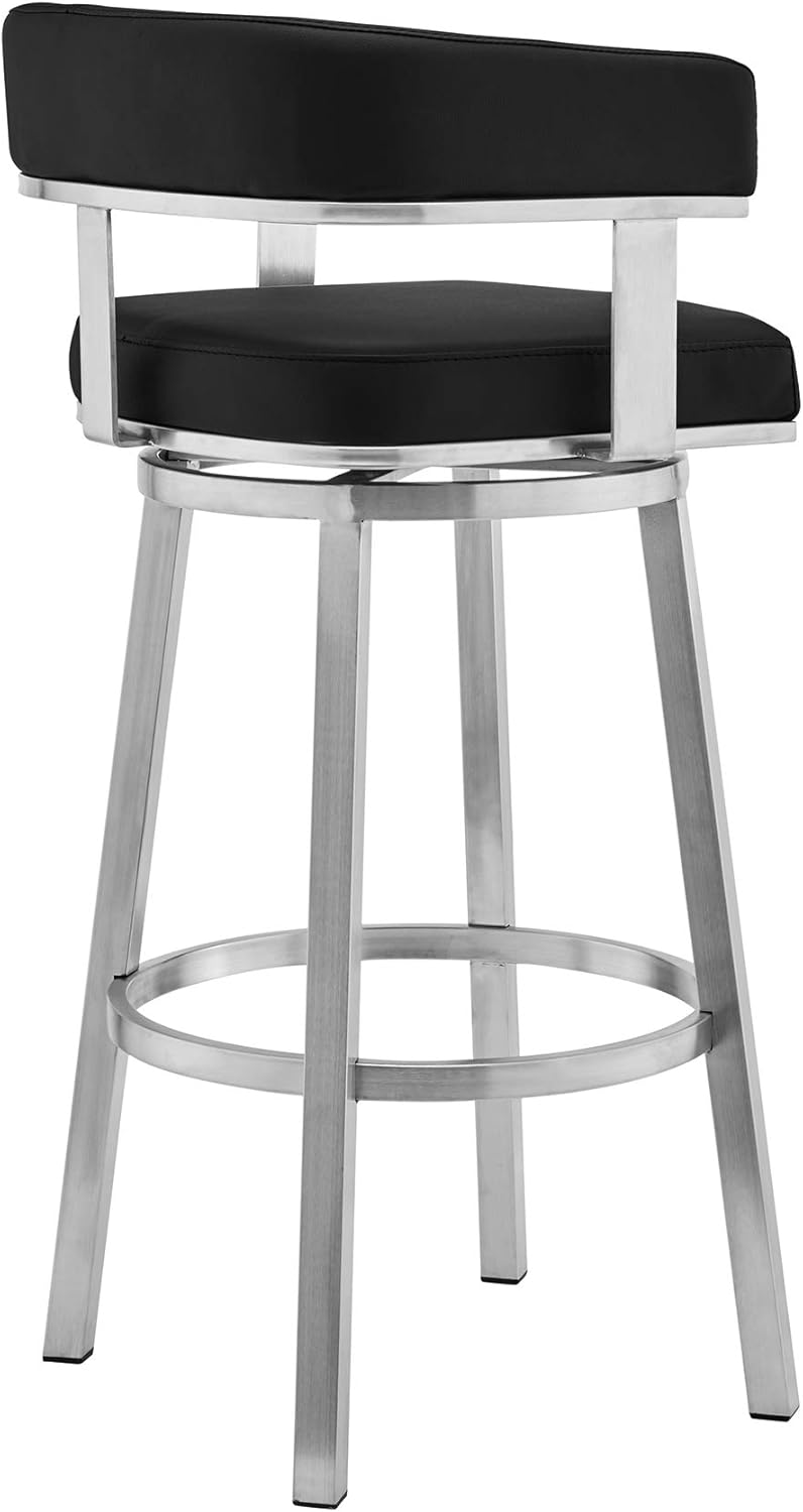 Black Faux Leather and Brushed Stainless Steel Swivel Bar Stool J227