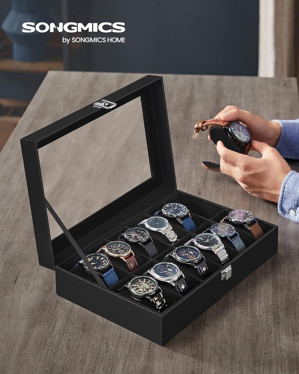 360° Swivel Jewelry Cabinet with Full-Length Mirror and 12-Slot Watch Box I957861