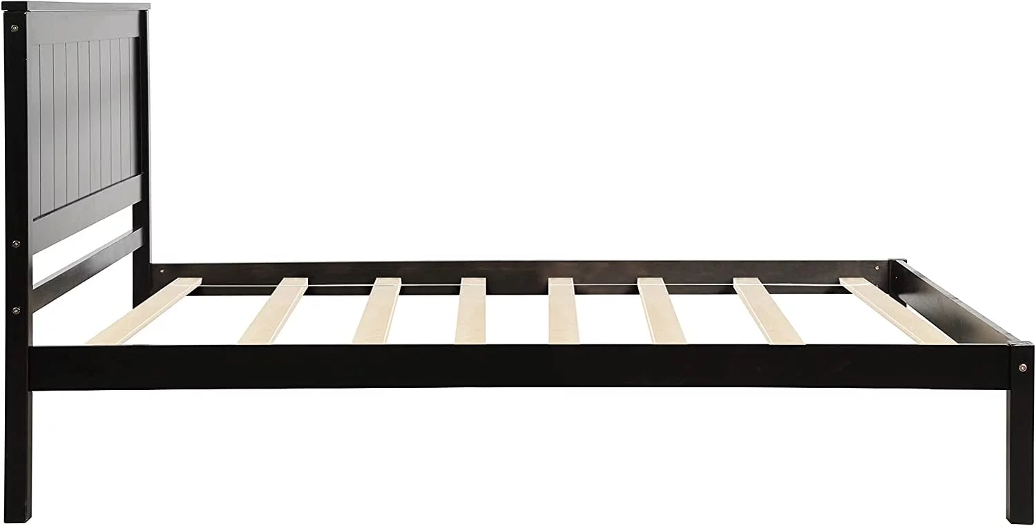 Full Size Solid Wood Platform Bed Frame with Headboard, Espresso J734393