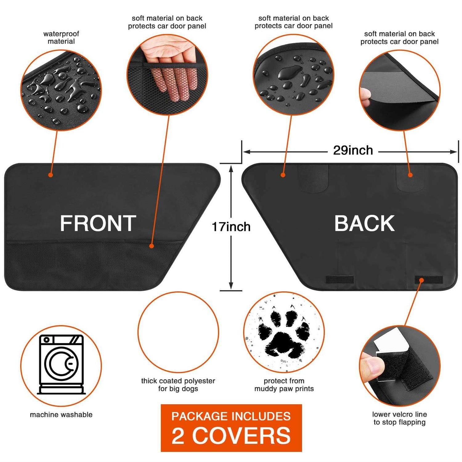 2 Pack Waterproof Pet Car Door Cover Protector D10116