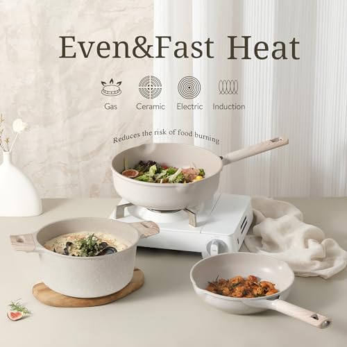 17pcs Non Stick Cream White Pots and Pans Set D1420