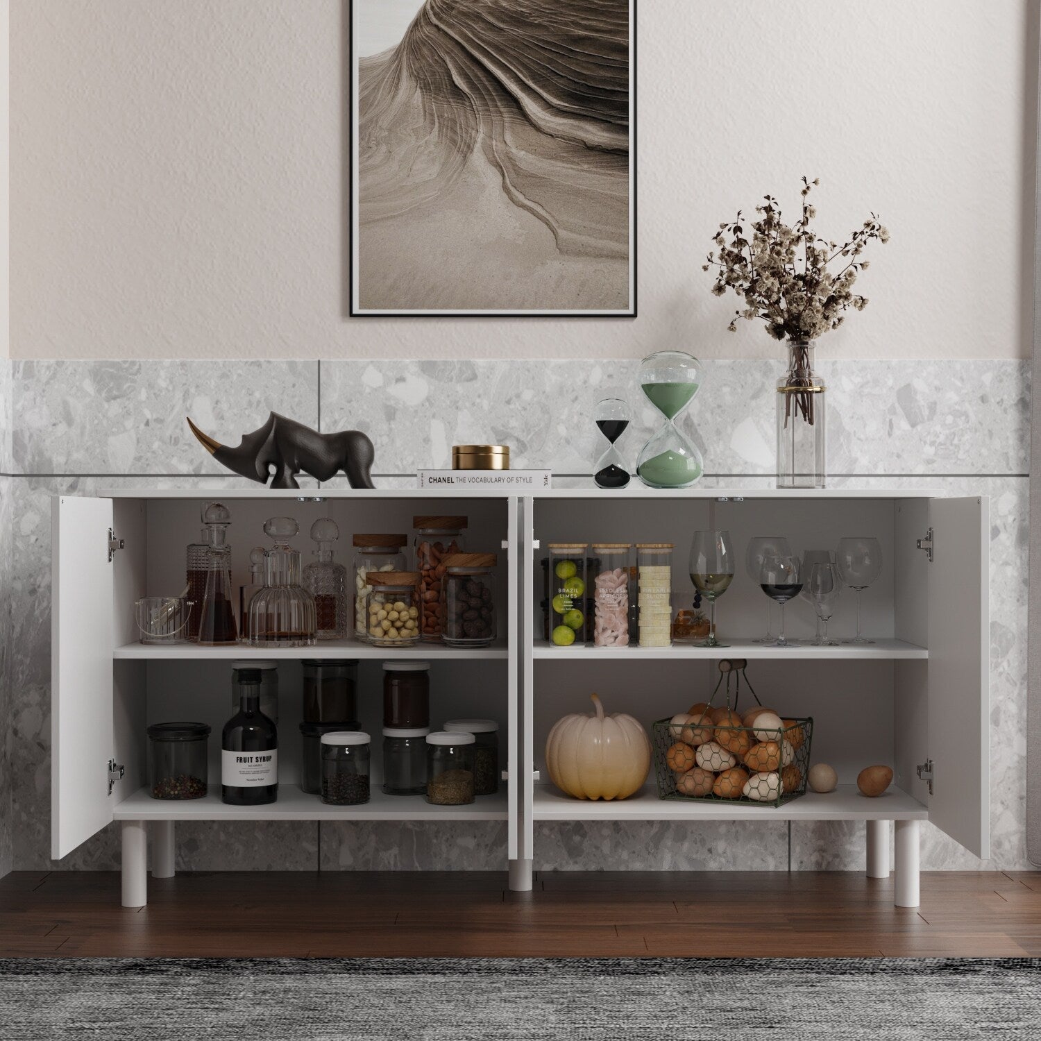 63.2"W Bookcase Credenza Sideboard Buffet with Drawer & Pop-Up Doors Z6197