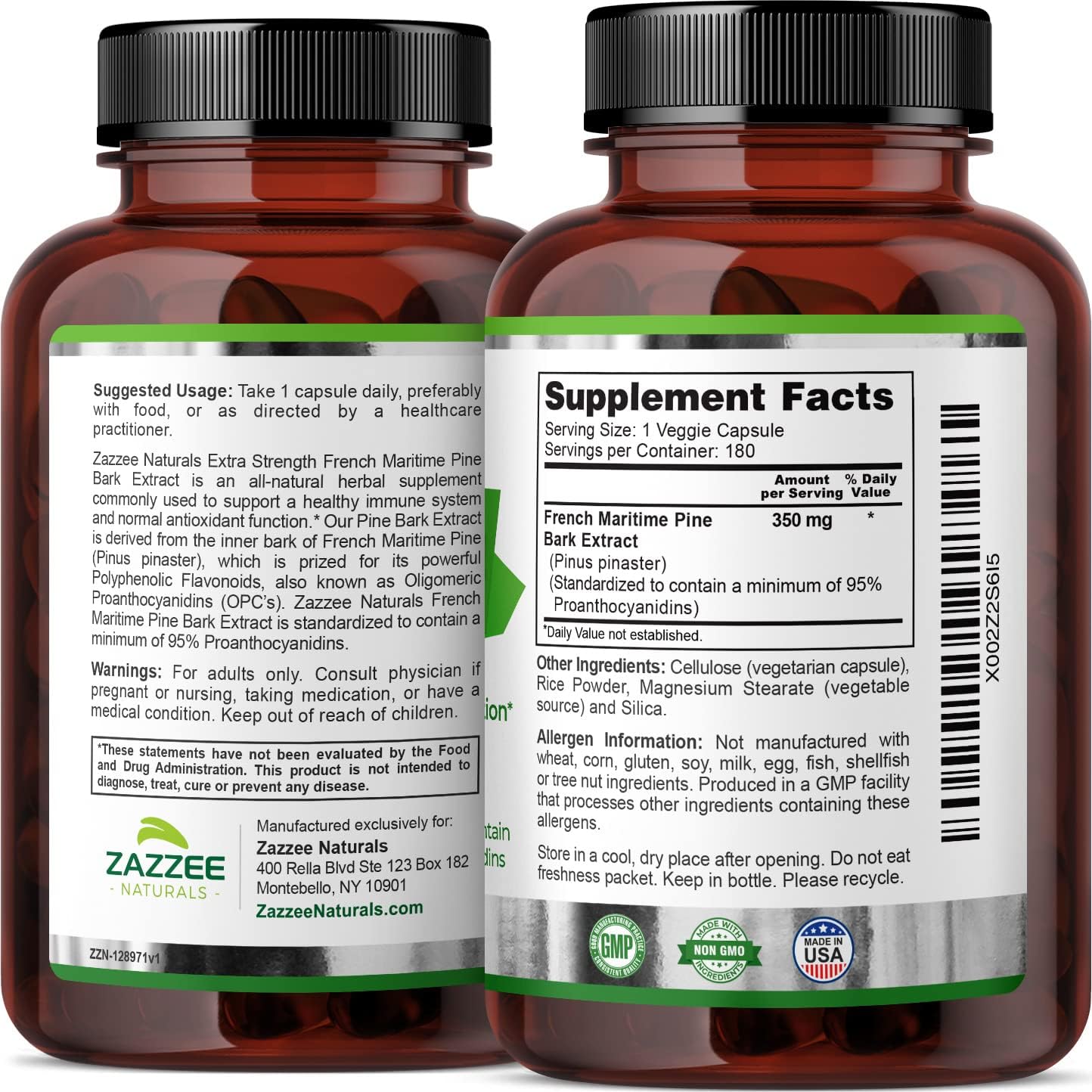French Maritime Pine Bark Extract 350 mg 180 Vegan Capsules Z85465