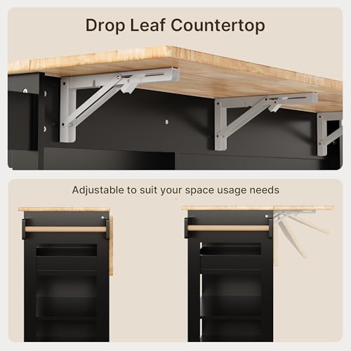 White Rolling Kitchen Island with Drop Leaf T2069