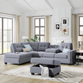 Linen Upholstered L Shaped Sofa Set with Ottoman Storage, Light Gray N2265