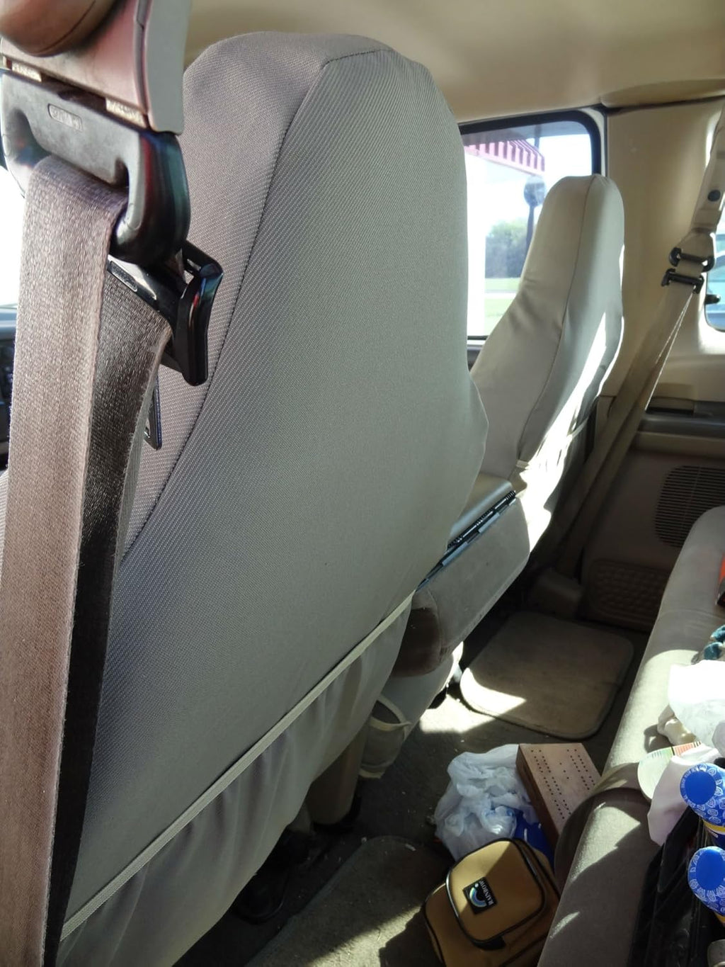 Front 40/20/40 Split Seat Covers with Console, Camo Fabric D409