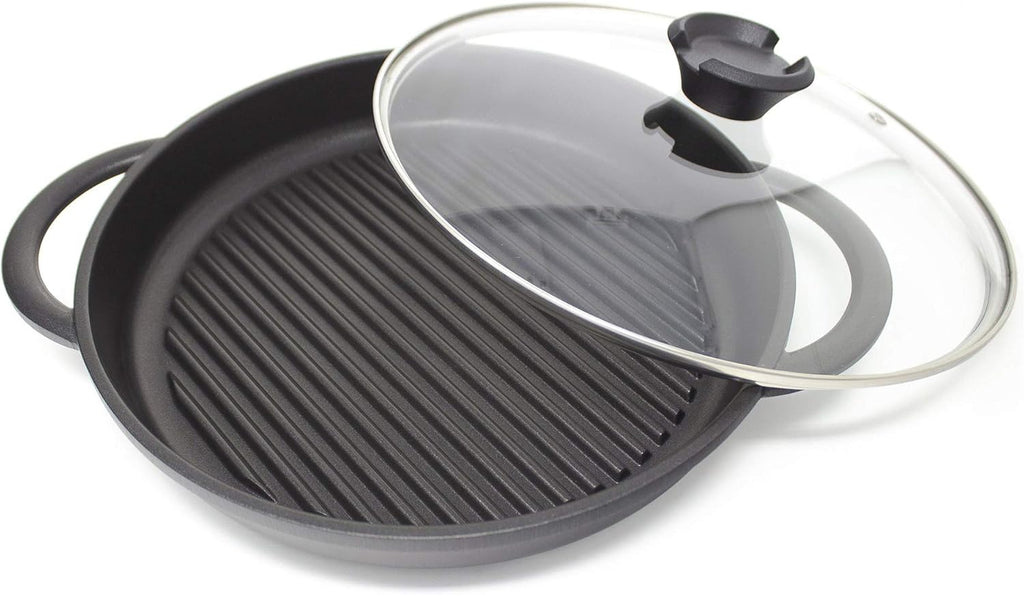 Cast Aluminium Griddle Pan with Glass Lid, 10.6 Diameter, Non-Stick E6867