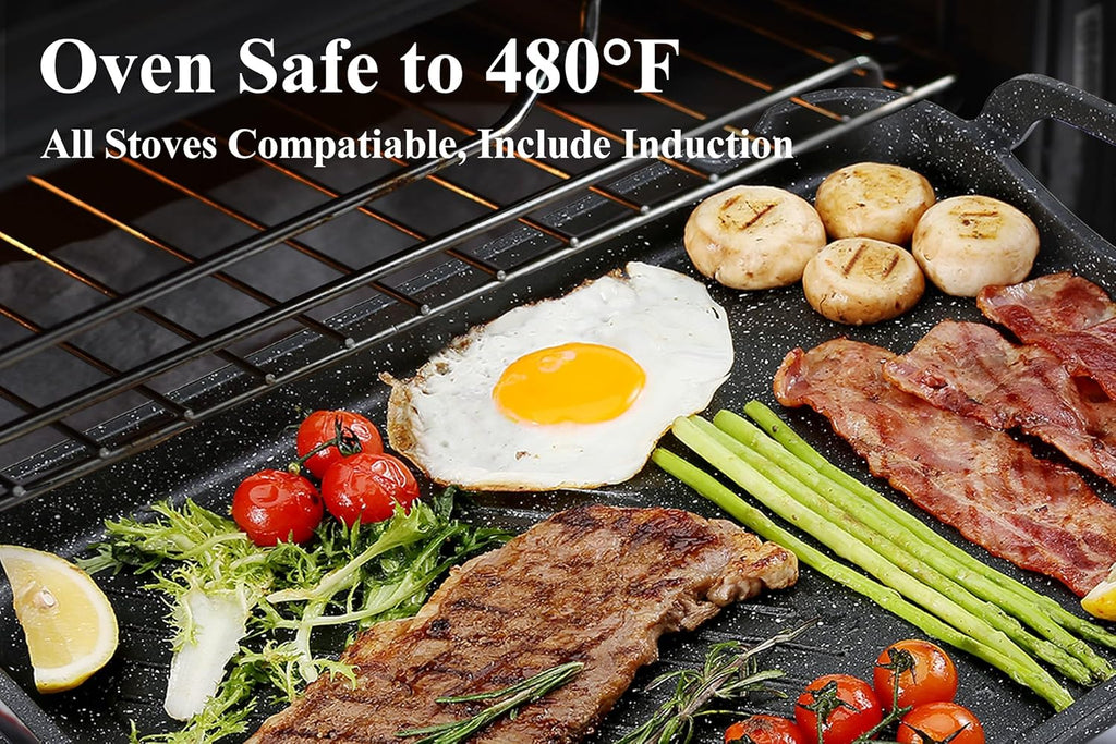 Nonstick 16.5"x12.0" Double Burner Granite Griddle Pan M6887