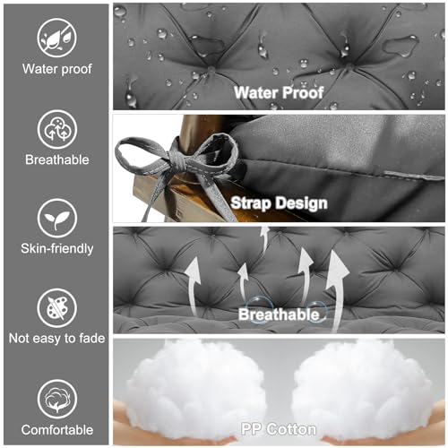 Grey 60 inch 2-3 Seater Waterproof Patio Swing Cushions with Backrest Ties T597