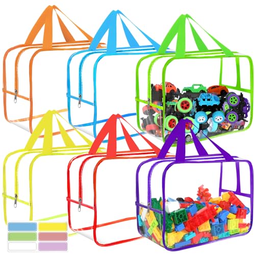 6 Packs Large Clear PVC Toy Storage Bags with Zipper Q254799
