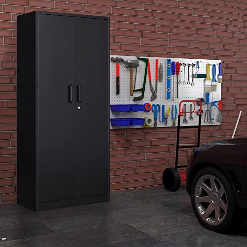 71" Locking Steel Cabinet with Tempered Glass Door, 2 Adjustable Shelves, 4 Doors, White A303