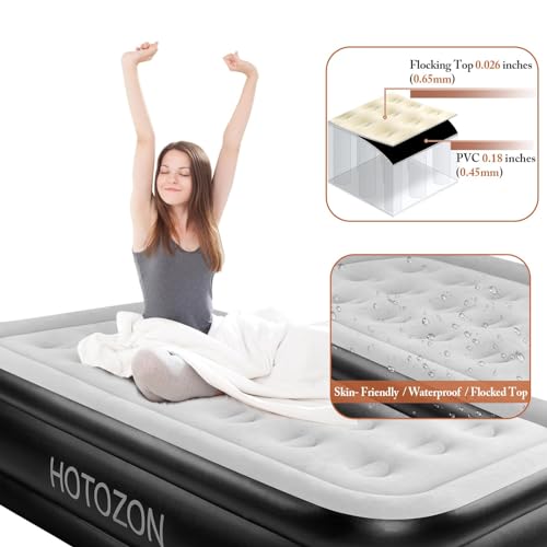 Twin Air Mattress with Built-in Pump, 18" Foldable Blue Air Bed L800