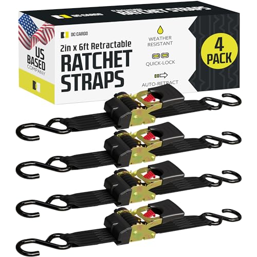 Retractable Ratchet Straps, 2 Pack (1 inch x 10 feet) - Black Ratchet Strap Tie Downs L9596