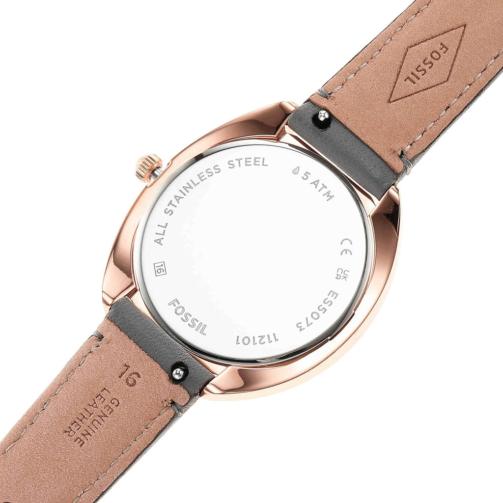 Rose Gold Grey Quartz Stainless Steel and Eco-Leather Three-Hand Watch L4093
