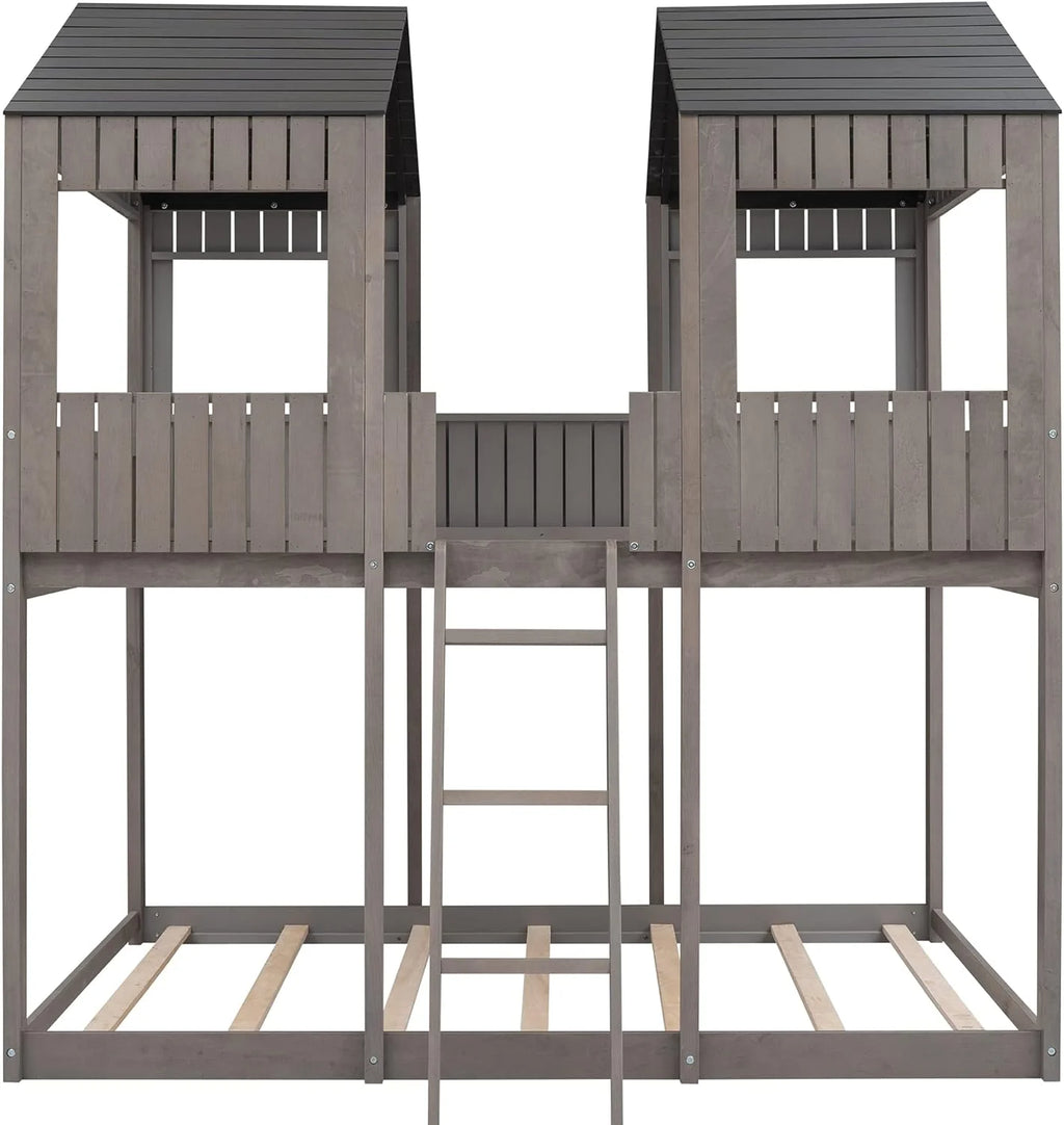 Antique Gray Full Over Full Wooden Bunk Bed D914