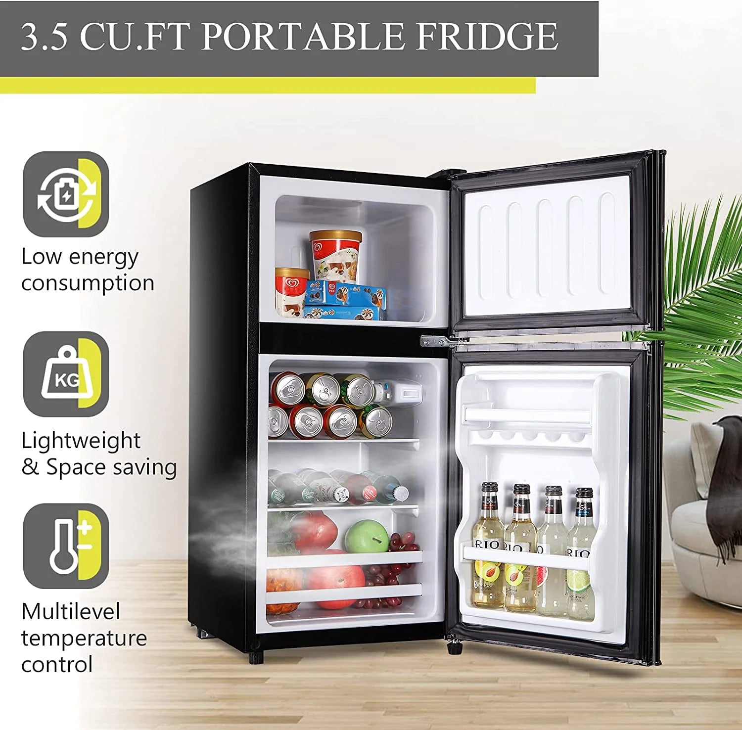 Black 3.2 Cu ft Two Door Mini Fridge with Freezer E39703