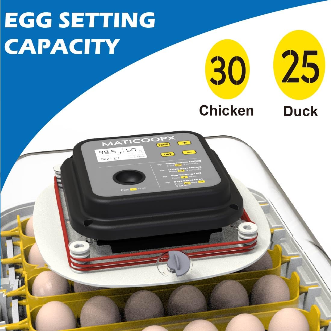 30 Egg Incubator with Humidity Display, Automatic Egg Turner I323