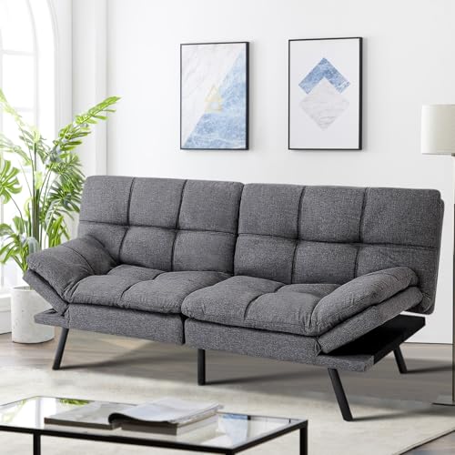 Black Faux Leather Memory Foam Futon Sofa Bed V40350