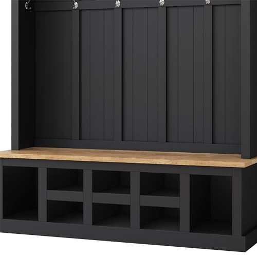 White 47.2'' Wood Hall Tree with Shoe Storage Bench O215