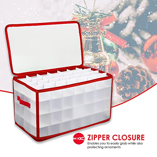 64 Compartment Zippered Christmas Ornament Box with Handles Q5692