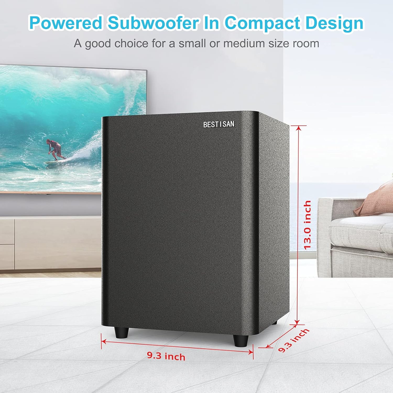 Powered Subwoofer, Compact Size, Black E8374