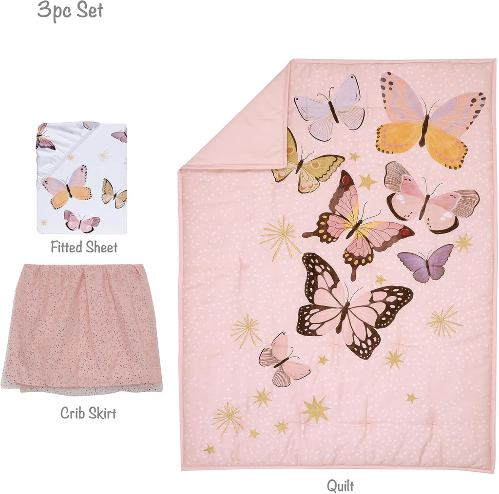 Pink/Gold 3-Piece Nursery Baby Crib Bedding Set J6932