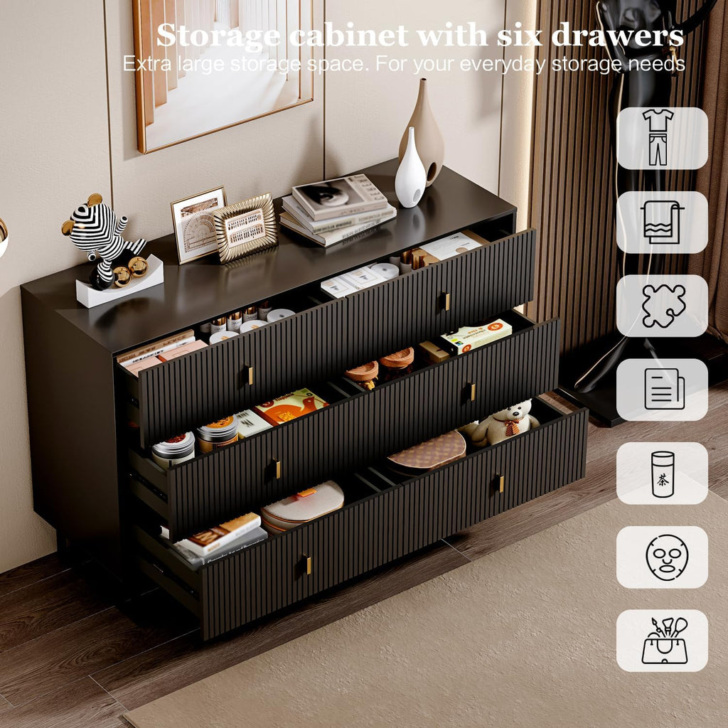 Black 6 Drawer Dresser W980