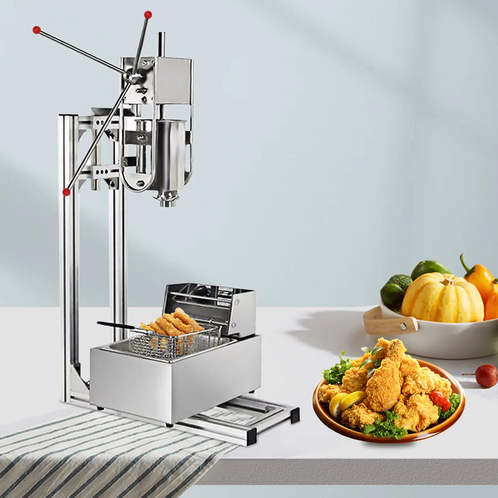 Manual Stainless Steel Vertical Sausage Stuffer with Fryer 2 in 1 Sausage Maker Spanish Churro Maker 12L Fryer A83077