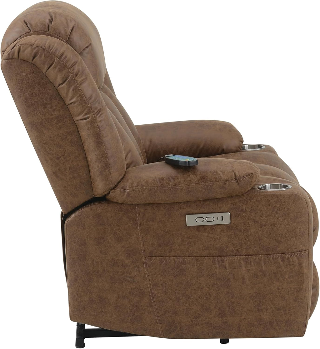 Brown Leather Power Lift Recliner Chair with Heat and Massage G348237