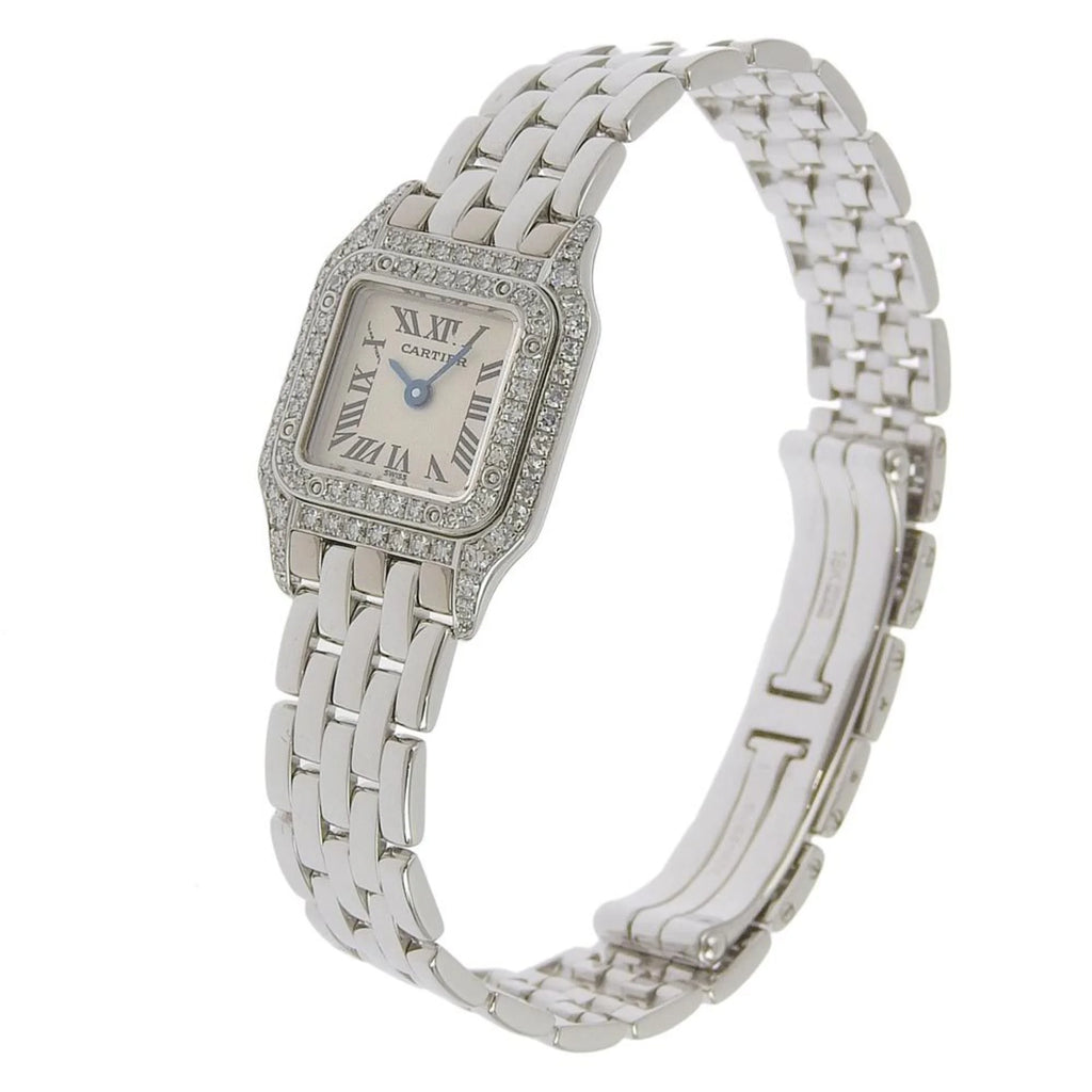 Pre-Owned Mini Panthère Diamond Bezel K18 White Gold Quartz Analog Display Silver Dial Watch U9999