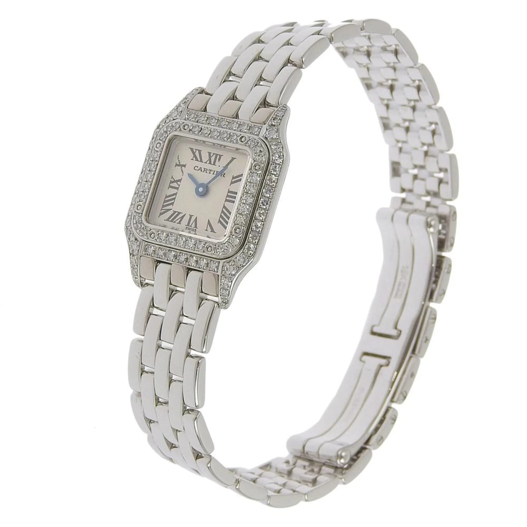 Pre-Owned Mini Panthère Diamond Bezel K18 White Gold Quartz Analog Display Silver Dial Watch U9999