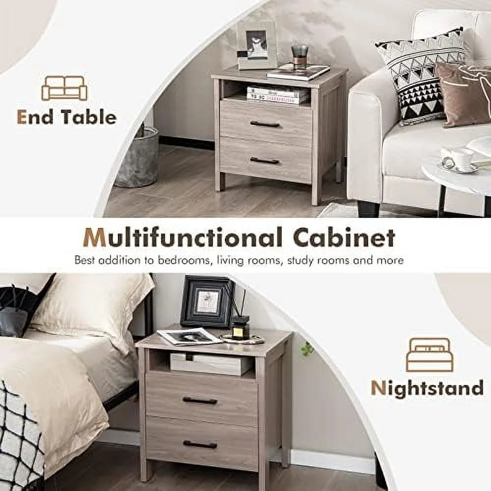Oak 2 Drawer Wooden Nightstand X20573