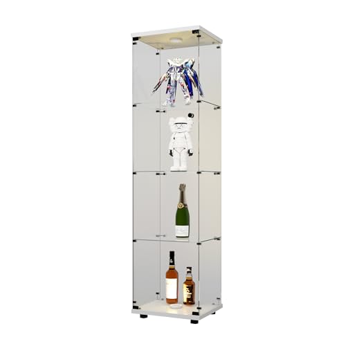 4-Tier Glass Display Cabinet with Metal Lock, 5mm Tempered Glass, 16.7" W x 14.3" D x 64.5" H W1986