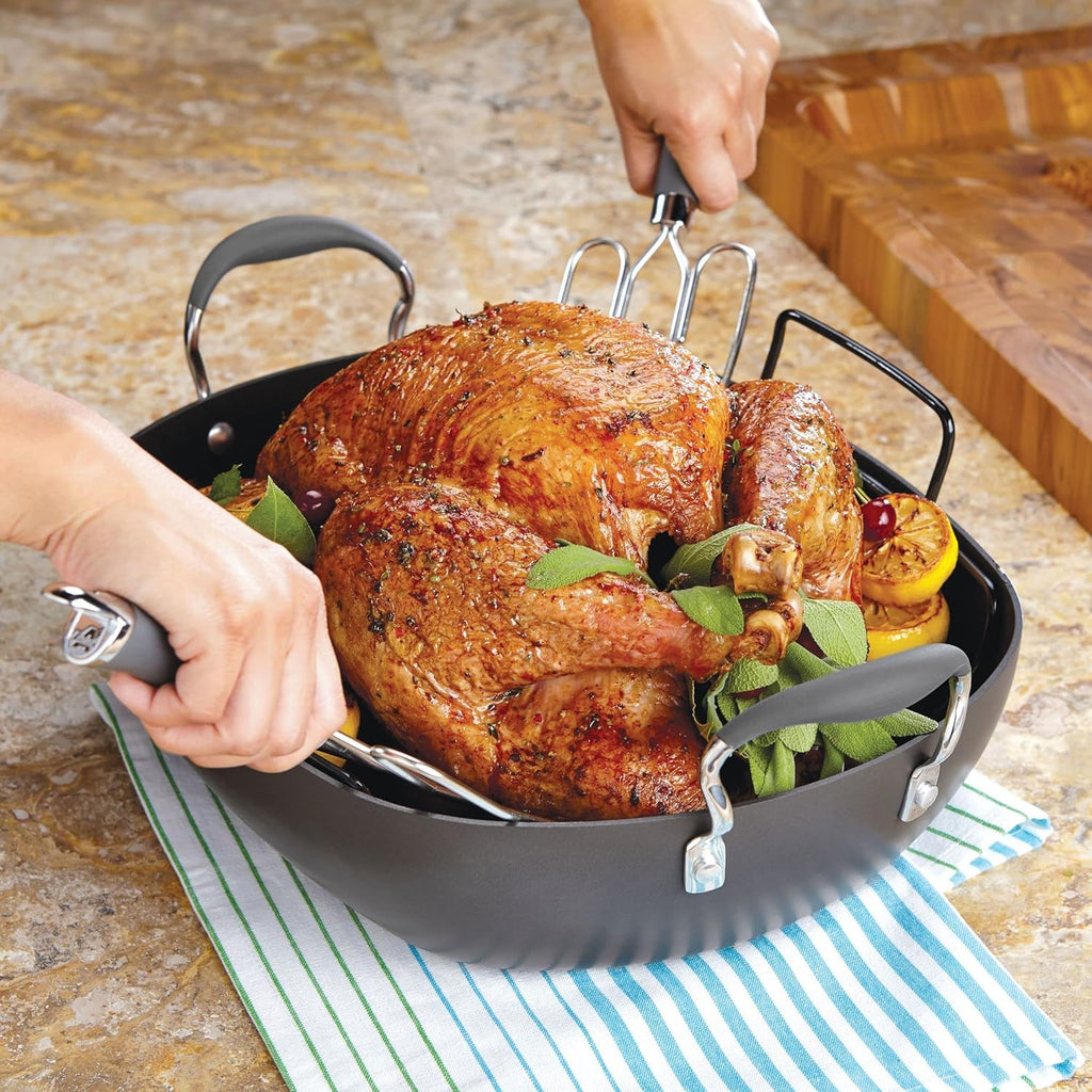 16 Inch x 13 Inch Hard Anodized Nonstick Roasting Pan with Rack Q66130