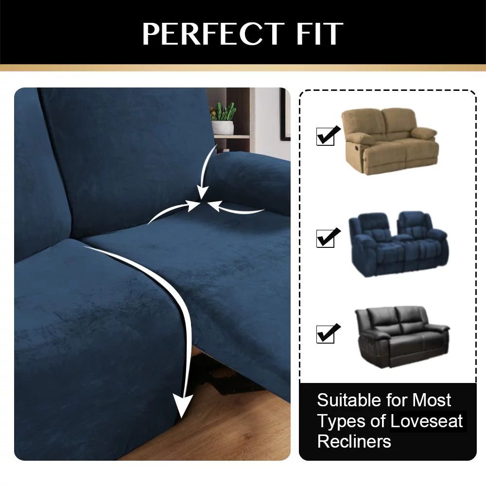 Velvet Stretch Recliner Sofa Cover (Navy) J8516