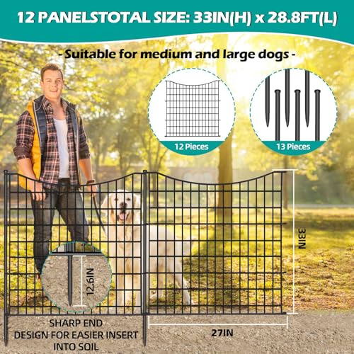 18 Panels No Dig Decorative Fence with Gate, 33 in(H) X 40.5 ft(L) Rustproof Metal Wire Edging Border L6662