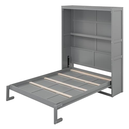 White Full Size Murphy Bed with 2 Tier Shelves Z295352