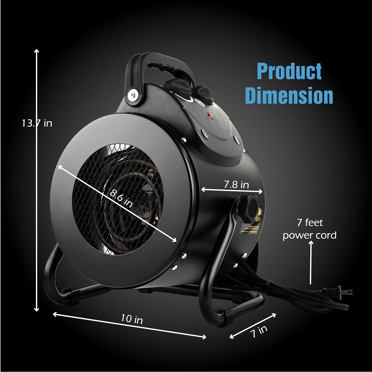 Black Electric Heater Fan with Overheat Protection C7877