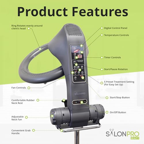 Professional Infrared Hair Color Processor & Multi-Function Dryer Accelerator w/Rolling Base - Heavy Duty Adjustable Standing Hair Dryer (Black) Z40928