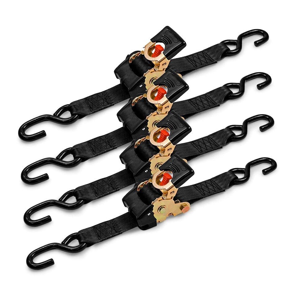 Retractable Ratchet Straps, 2 Pack (1 inch x 10 feet) - Black Ratchet Strap Tie Downs L9596