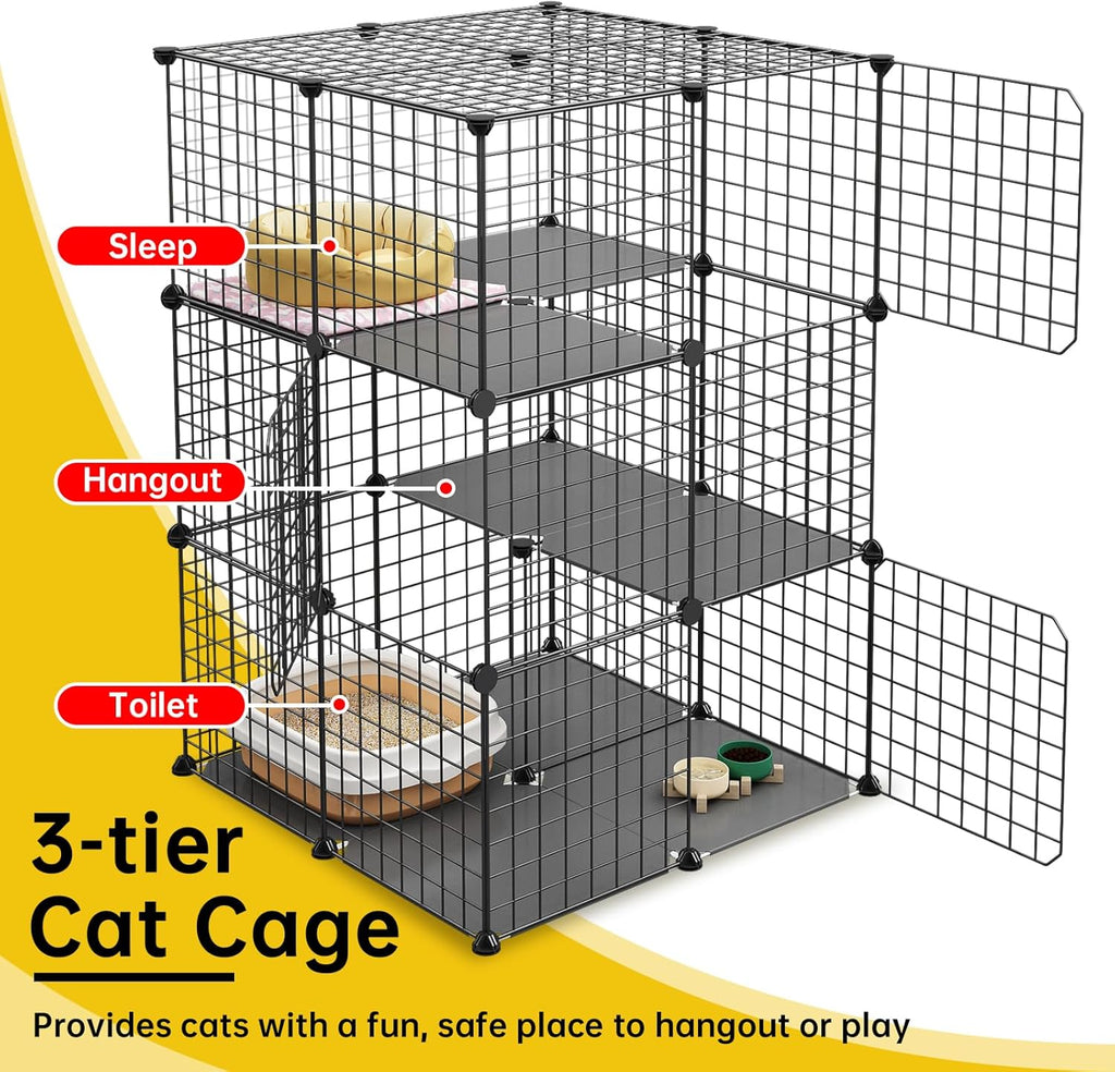 Black 3-Tier Metal Wire Cat Cage E788