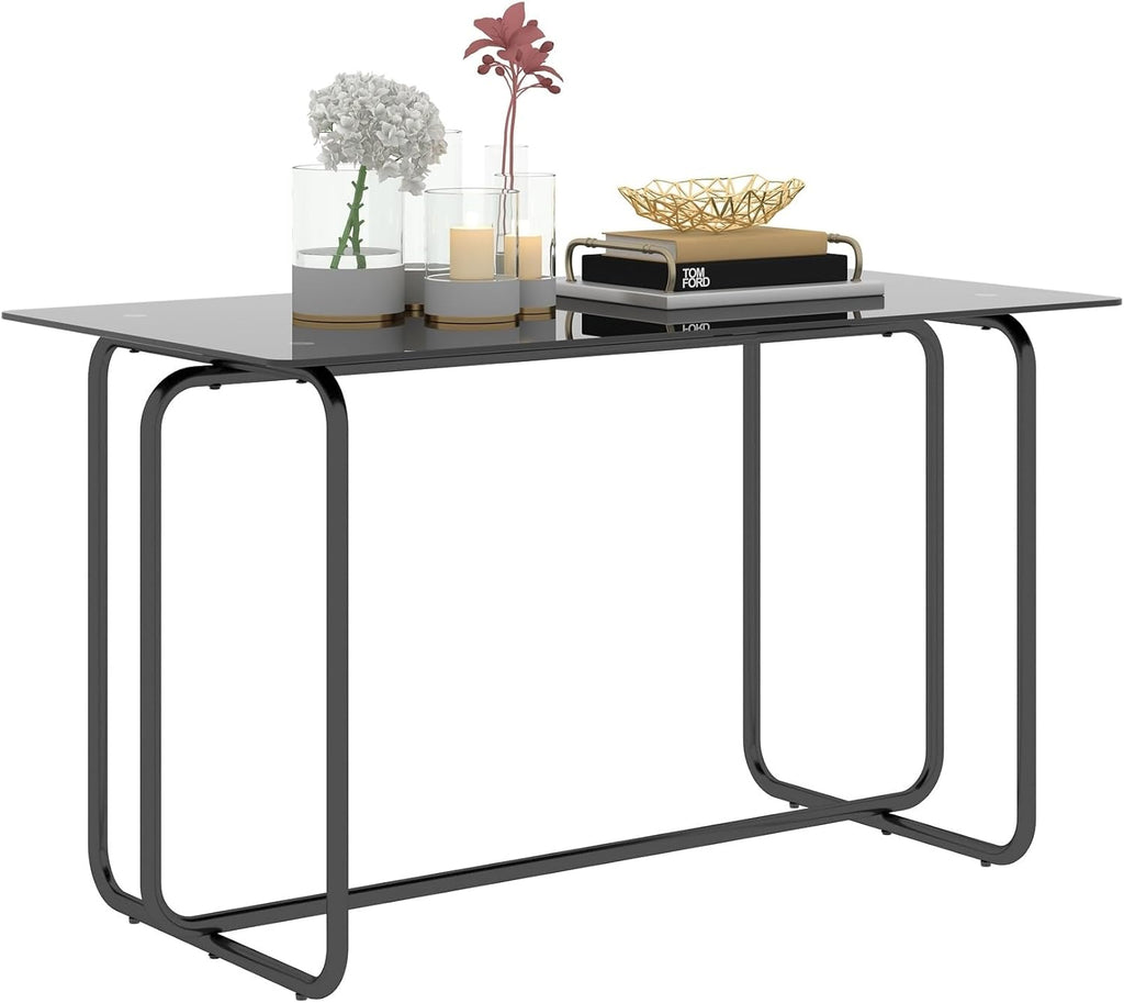 Transparent Black Rectangle Dining Table with Metal Frame J663