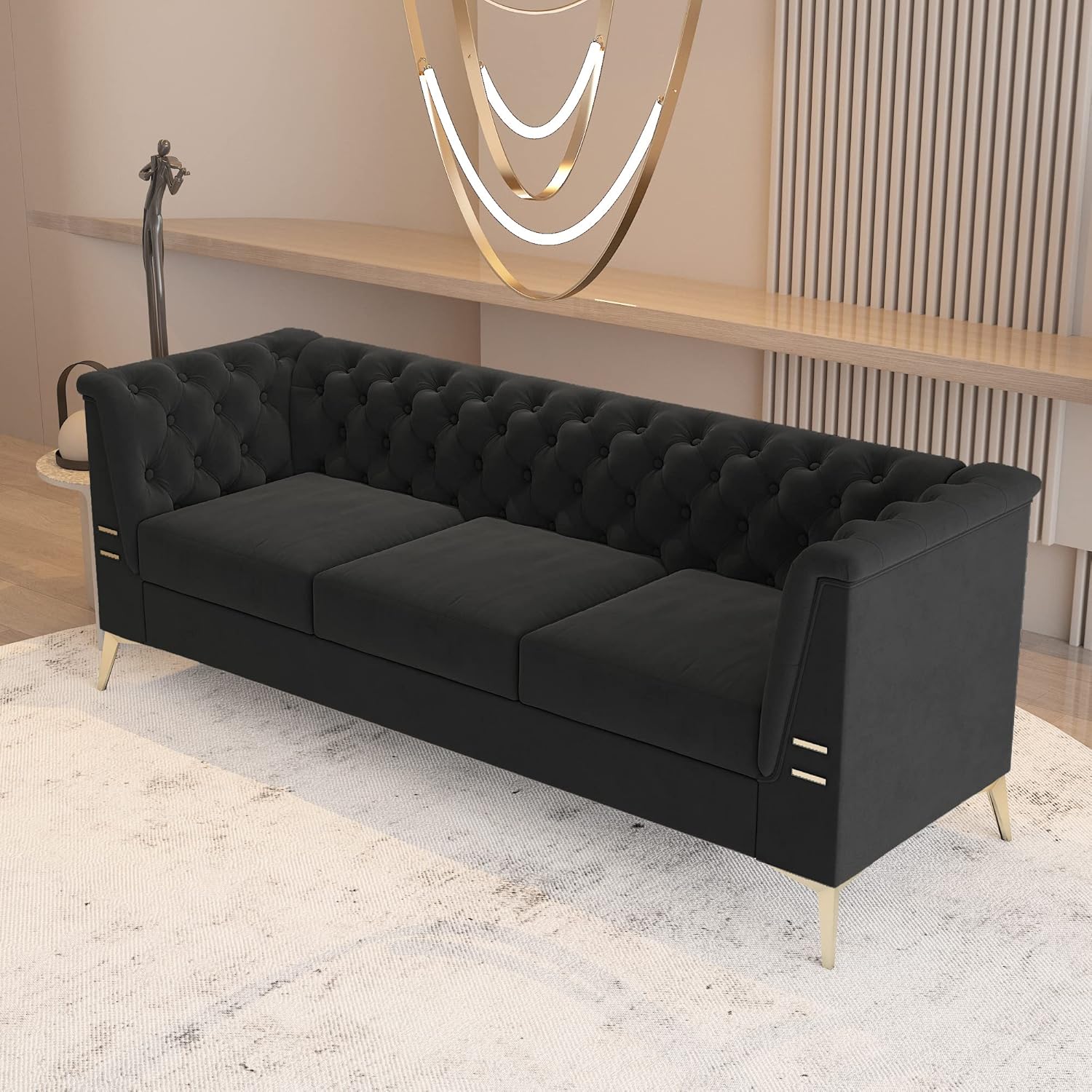 Dark Grey Velvet Chesterfield 3 Seater Sofa Z72737