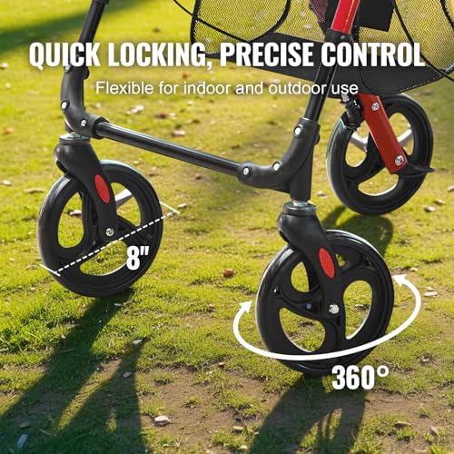Blue + Black Lightweight Aluminum Folding Rollator Walker with Adjustable Seat and Handle P4353