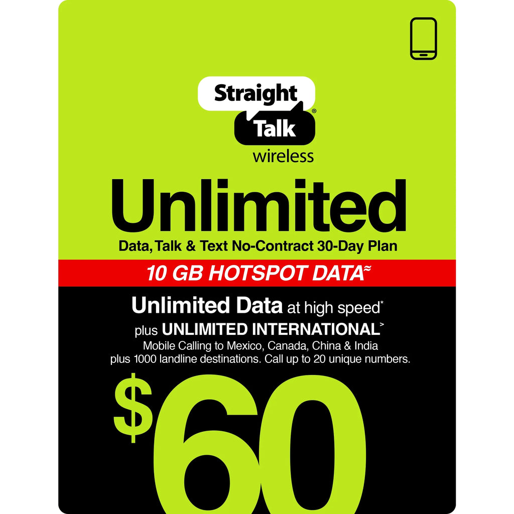 Unlimited International 30-Day Prepaid Plan + 10GB Hotspot Data e-PIN Top Up E295