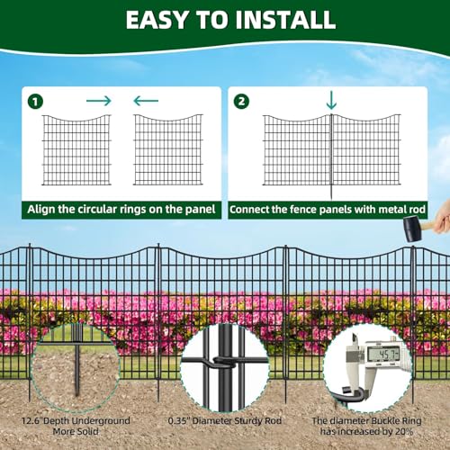 18 Panels No Dig Decorative Fence with Gate, 33 in(H) X 40.5 ft(L) Rustproof Metal Wire Edging Border L6662